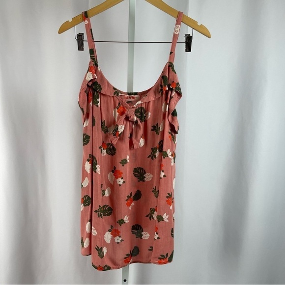 Evri 3X Floral Bow Ruffle Boho Cottagecore Flowy Tank Top Vacation Beachy Leaf - Picture 1 of 8